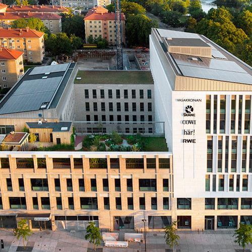 An aerial photo of the Abedissan building.